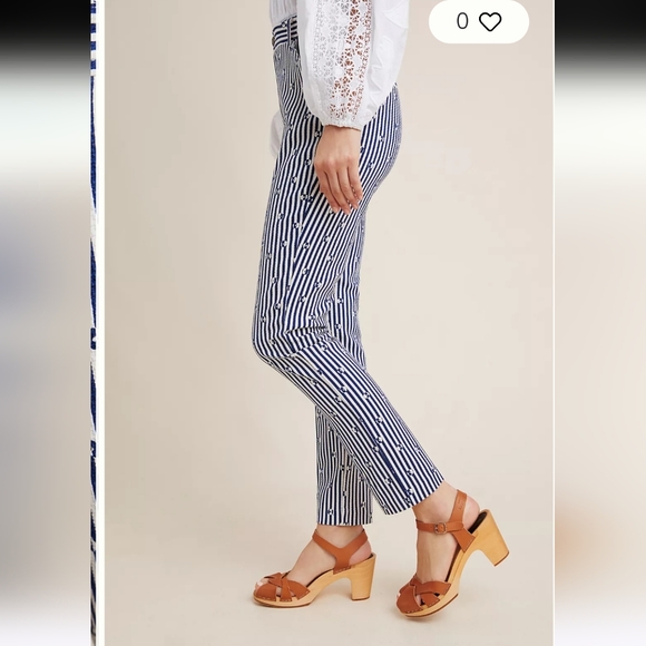 ANTHROPOLOGIE THE ESSENTIAL SLIM TROUSERS PANTS BLUE WHITE SZ 6 - Picture 3 of 11